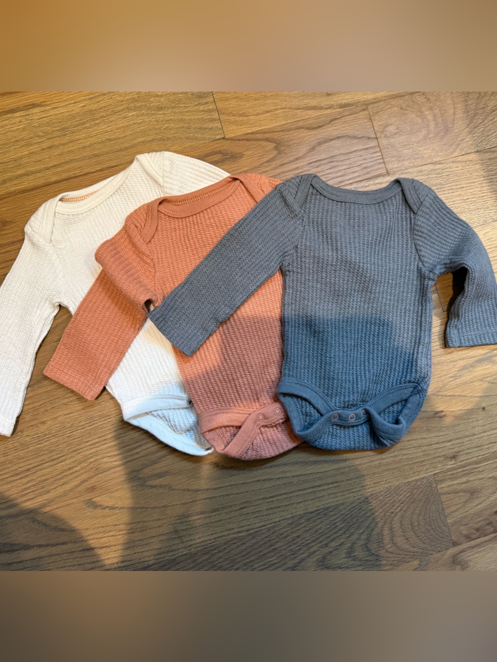 cloud island Ribbed Long-Sleeve One-Piece Set - White, Rust, Gray Blue